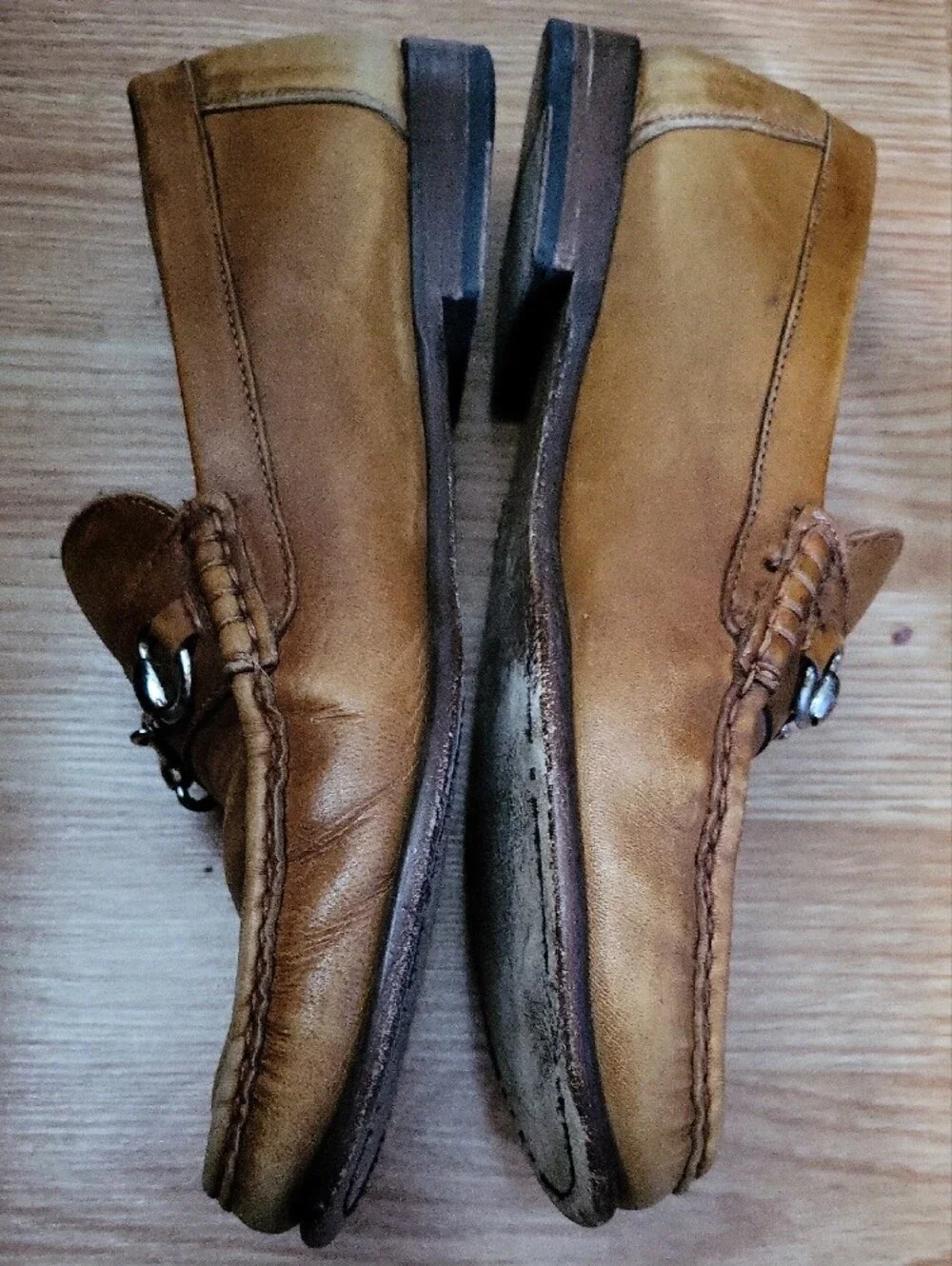 Men's Tan Leather Bit-Detail Slip-On Loafers
